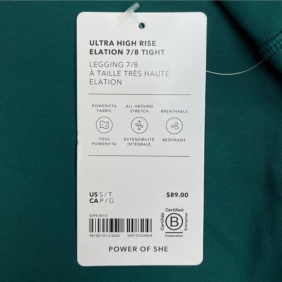 Athleta Ultra High Rise Elation 7/8 Leggings Sz S TALL New $89 Viridian Green - Picture 8 of 9
